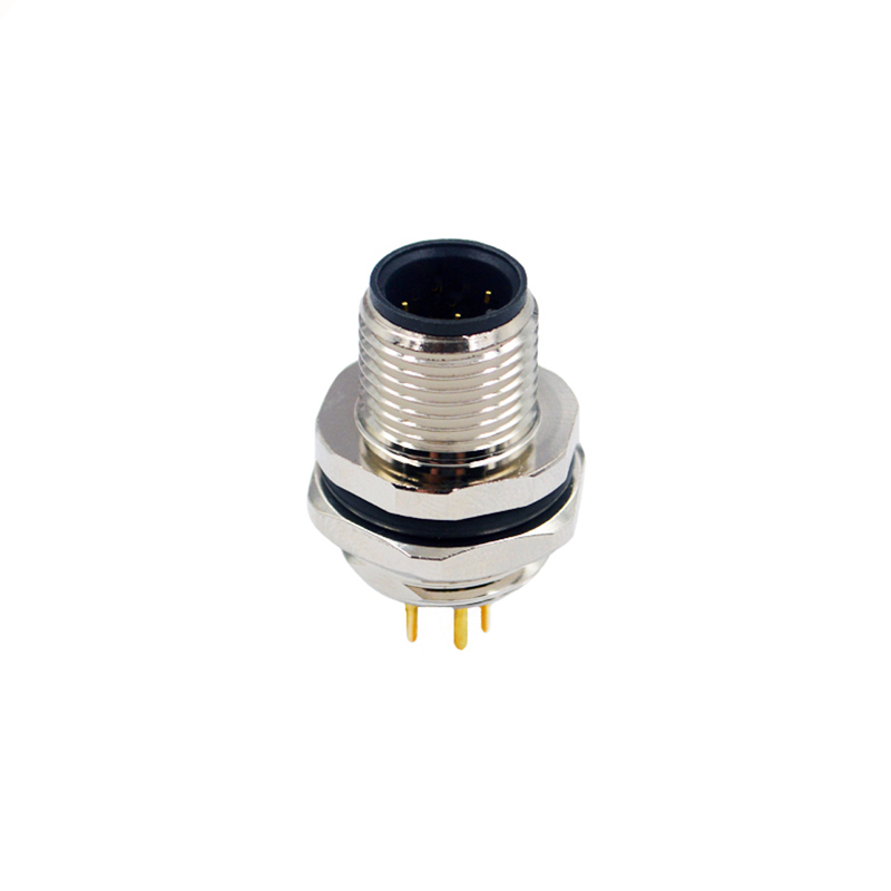 M12 3pins A code male straight rear panel mount connector M16 thread,unshielded,insert,brass with nickel plated shell
